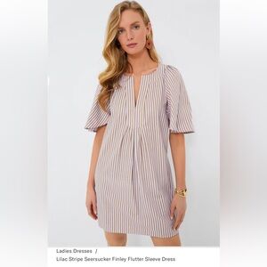 Tuckernuck Pomander Place Finley Dress Flutter Sleeve Size XS Lilac Seersucker